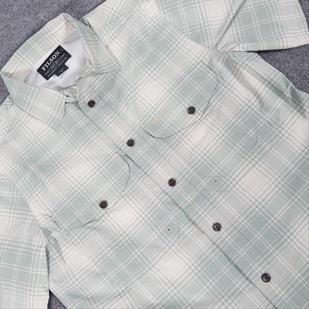 Filson Mens XS Short Sleeve Plaid Button Down Shirt Green Mesh Back Yoke #4854